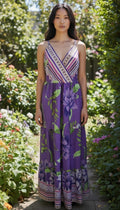 QED London Purple Mixed Border Print Maxi Dress – Size 10