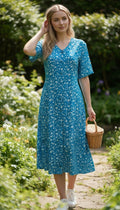 Vintage Eric Hill Blue & White Floral Button-Front Midi Tea Dress – Approx UK 14/16