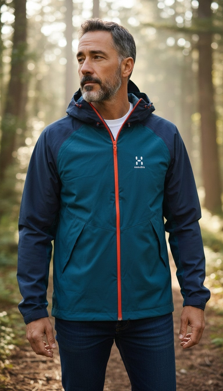 Haglöfs Men’s Esker PROOF™ Waterproof Hooded Jacket – Steel Blue & Navy – Size Small NWOT