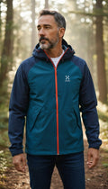 Haglöfs Men’s Esker PROOF™ Waterproof Hooded Jacket – Steel Blue & Navy – Size Small NWOT