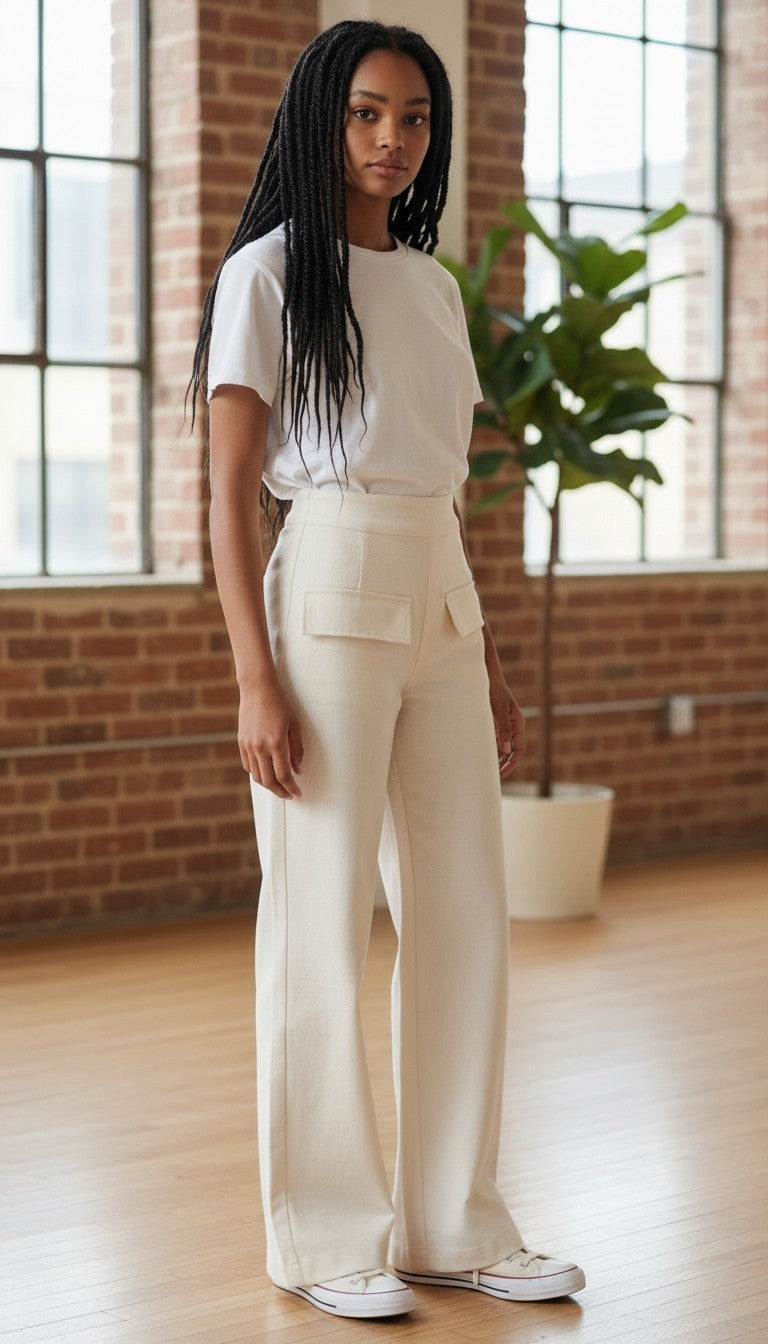 PrettyLittleThing Cream Pocket Flap Detail Wide Leg Trousers – Size 6 NWT