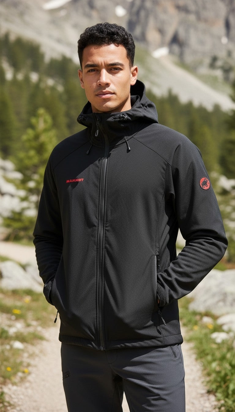 Mammut Men's SOFtech Climb Light Hooded Jacket – Black & Red – Size Medium