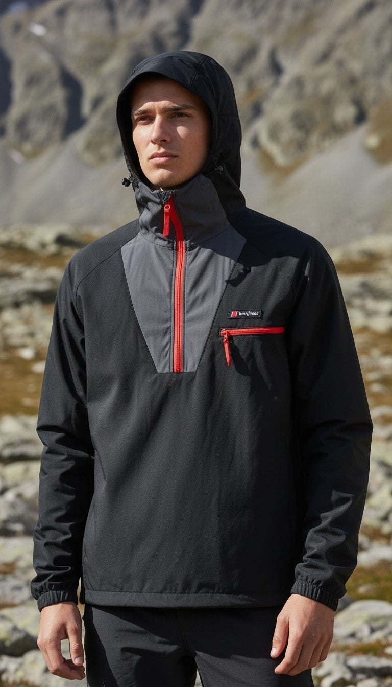 Berghaus Dean Street Wind Shirt 90 Half-Zip Pullover Jacket – Black & Grey – Size Small