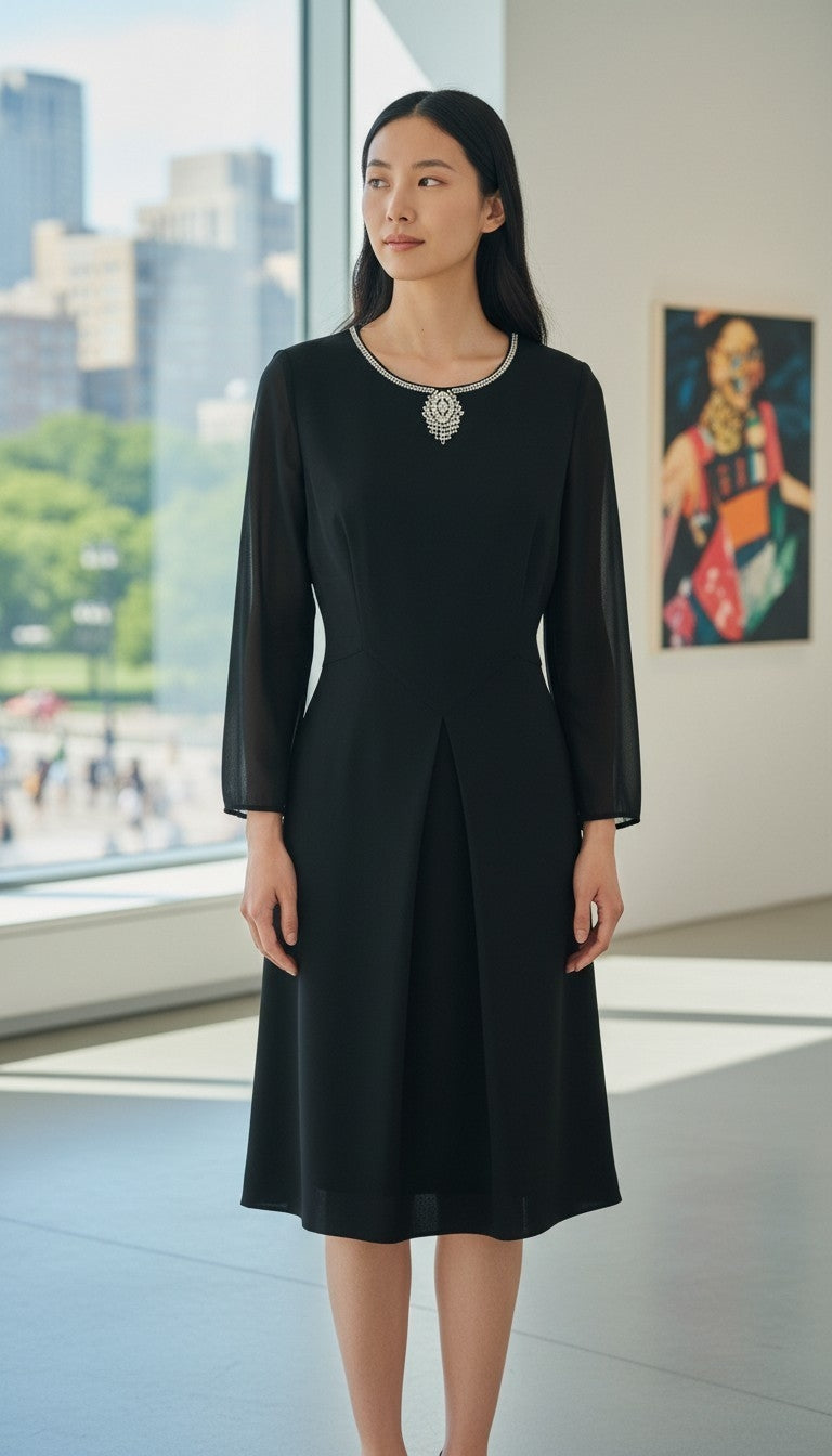 Ted Baker Black Crystal Embellished Neckline A-Line Dress – Ted Size 3 / UK 12