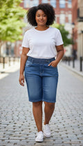Arizona Blue Wash Elasticated Waist Denim Long Shorts – Plus Size 22 – Brand New With Tags (NWT)