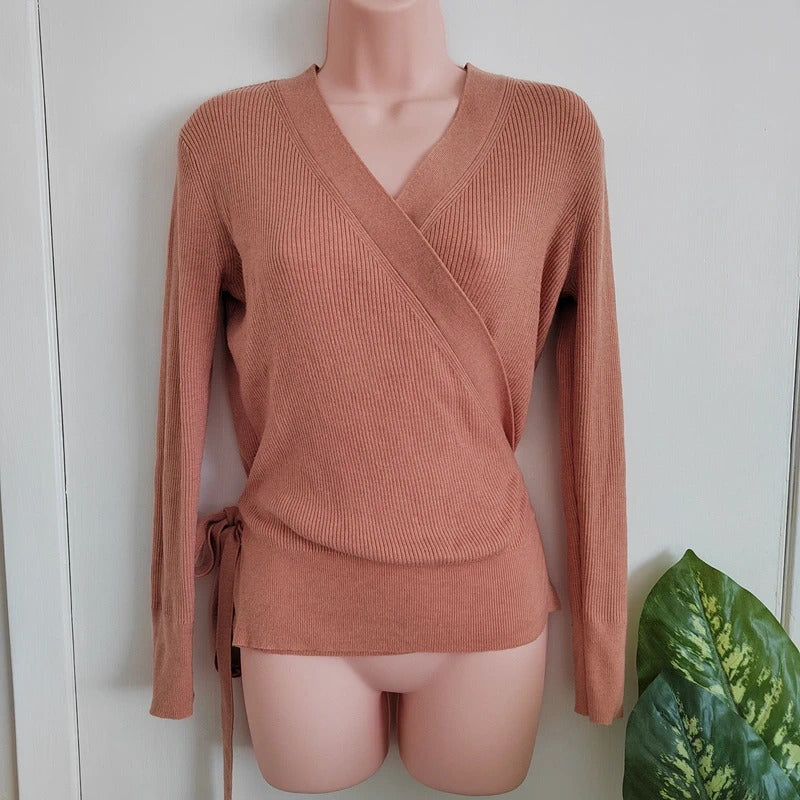 Paisie Terracotta Ribbed Long Sleeve Wrap Knit Jumper – Size Large
