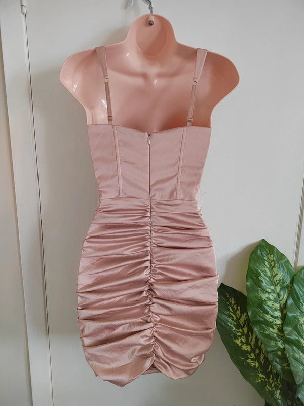 Oh Polly "Sleek Over" Lace-Up Ruched Corset Satin Mini Dress – Size 6 NWT