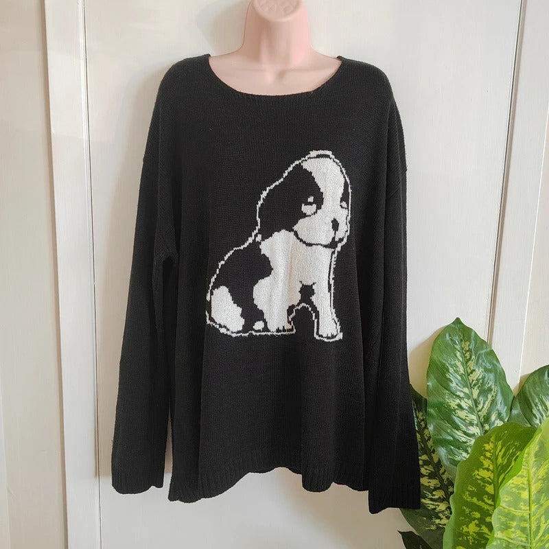 Yours Clothing Black Intarsia Dog/Puppy Knitted Jumper – Size 22-24
