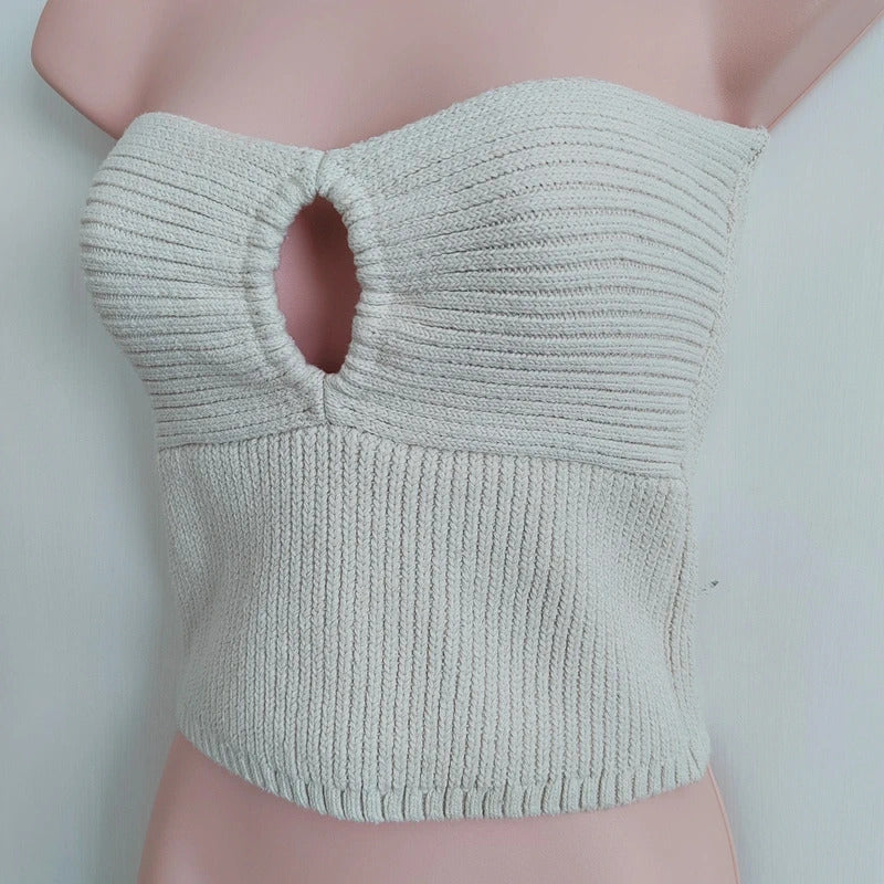 Zara Ribbed Knit Strapless Cut-Out Tube Top – Large