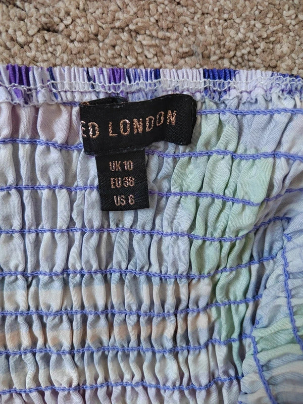 QED London Purple Mixed Border Print Maxi Dress – Size 10