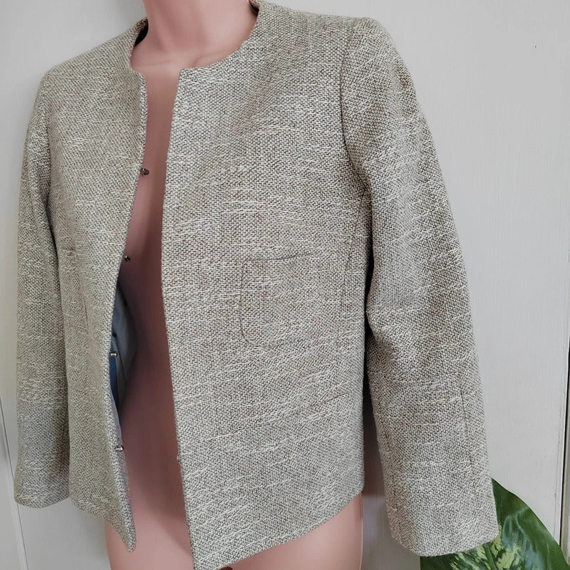Vilagallo Tailored Collarless Tweed Wool Blazer - Size 12