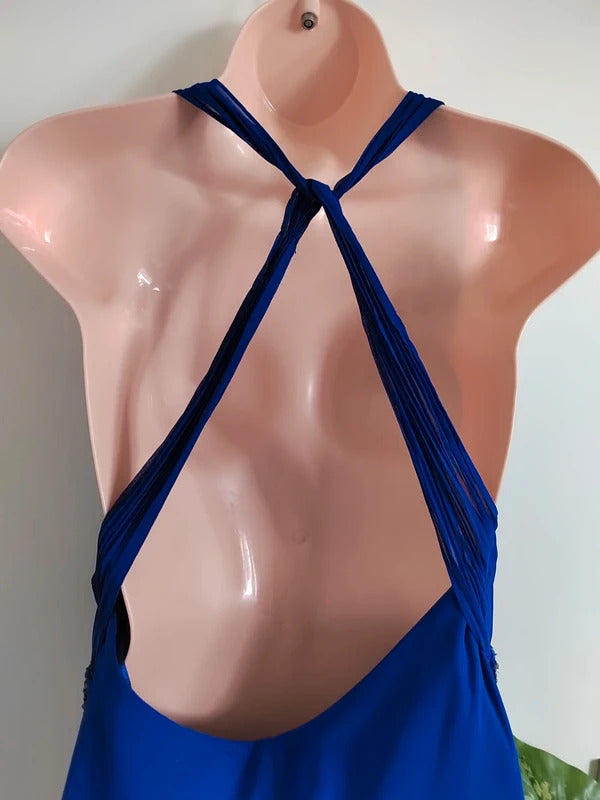 M&Co Boutique Royal Blue Beaded Waist Maxi Dress – Size UK 16