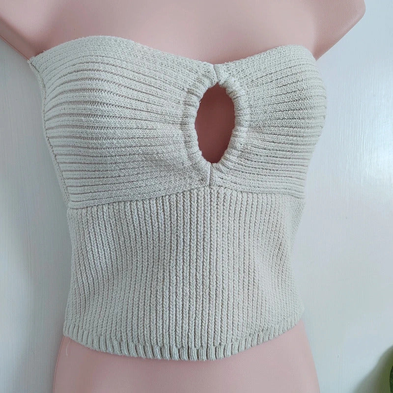 Zara Ribbed Knit Strapless Cut-Out Tube Top – Large