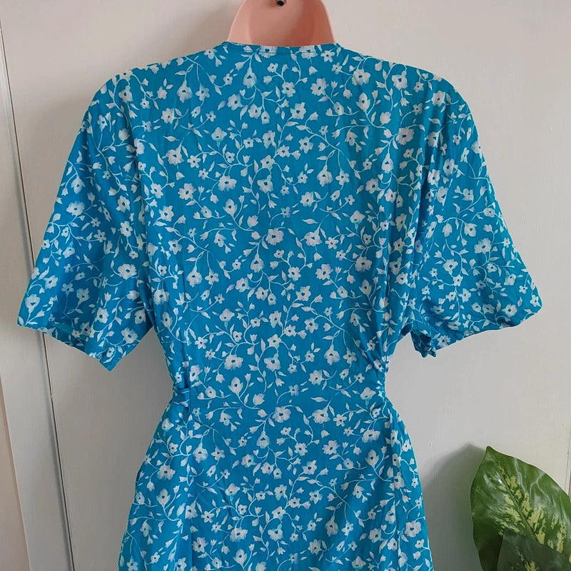 Vintage Eric Hill Blue & White Floral Button-Front Midi Tea Dress – Approx UK 14/16