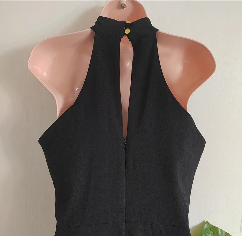 Vesper High Neck Keyhole Wide Leg Jumpsuit – Classic Black - Size 12