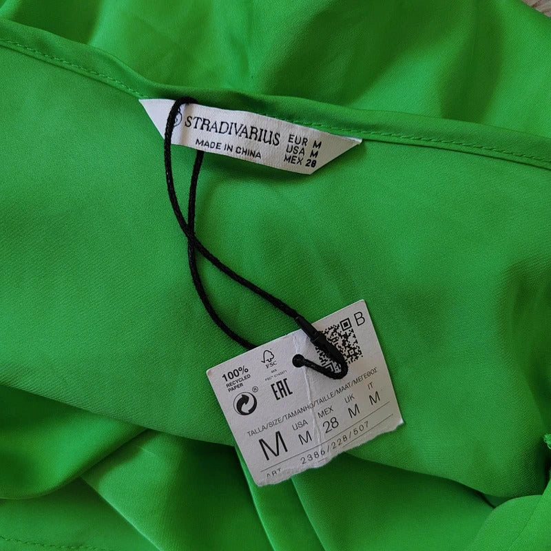 Stradivarius Green Satin Cowl Neck Halter Mini Dress – Size Medium – NWT