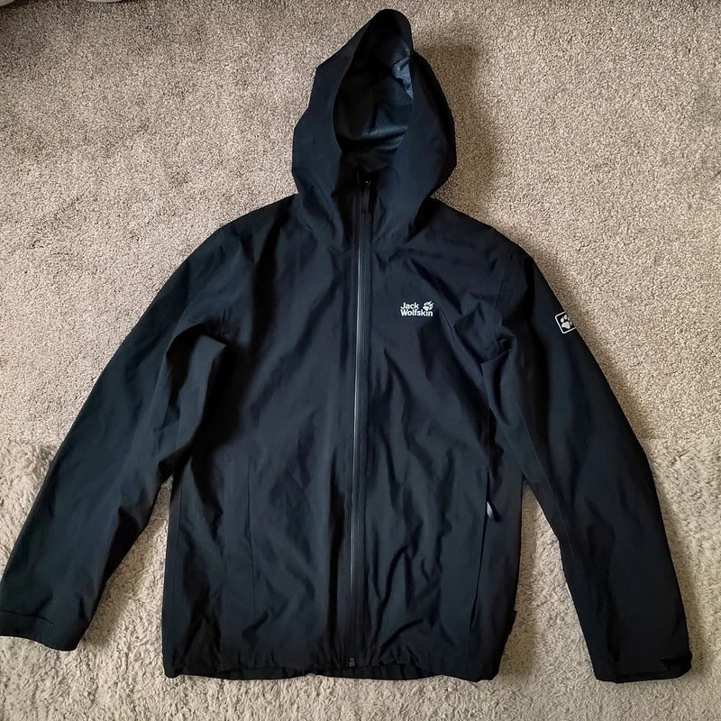Jack Wolfskin Men's JWP Shell Waterproof Packable Jacket – Black – Size Small