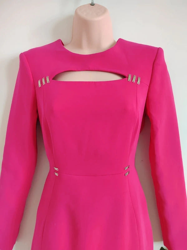 Karen Millen Hot Pink Structured Crepe Cut-Out Mini Dress – Size UK 8 – NWT