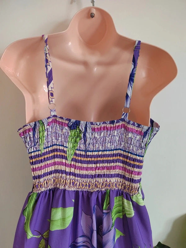 QED London Purple Mixed Border Print Maxi Dress – Size 10