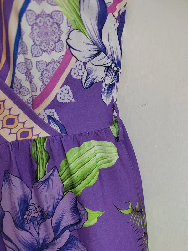 QED London Purple Mixed Border Print Maxi Dress – Size 10