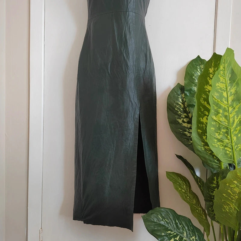 Zara Faux Leather Spaghetti Strap Midi Slip Dress – Size XS