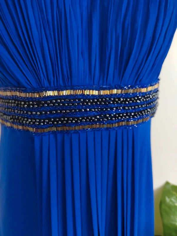 M&Co Boutique Royal Blue Beaded Waist Maxi Dress – Size UK 16