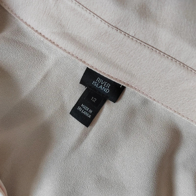 River Island Belted Satin Long Sleeve Utility Jumpsuit – Blush Pink / Rose Gold - Size UK 12