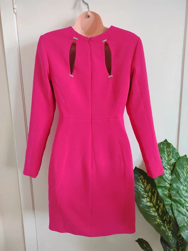 Karen Millen Hot Pink Structured Crepe Cut-Out Mini Dress – Size UK 8 – NWT