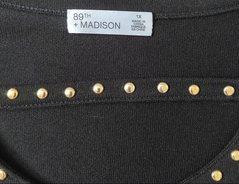 89th & Madison Black Studded Cut-Out Tunic Top – Size 18