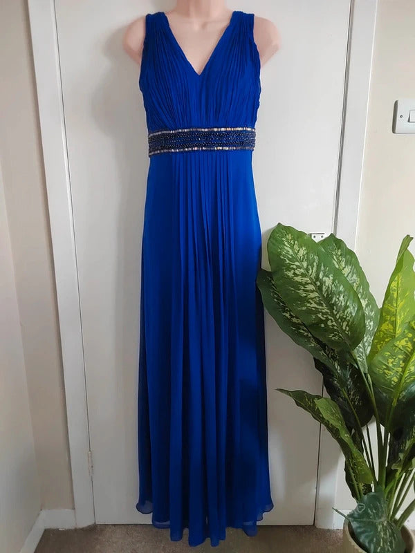 M&Co Boutique Royal Blue Beaded Waist Maxi Dress – Size UK 16
