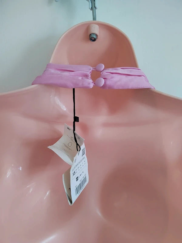 NWT Zara Plunging V-Neck Satin Halter Crop Top – Pink Size XS NWT