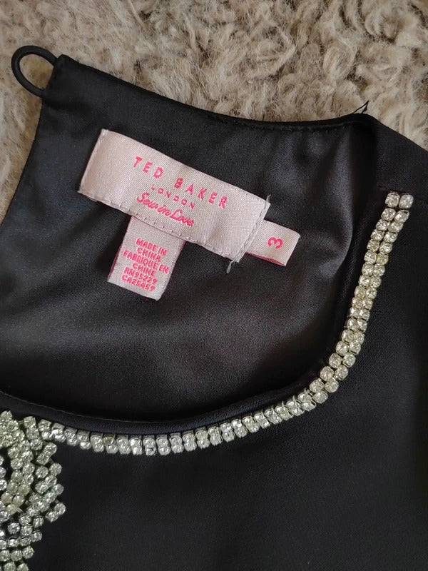 Ted Baker Black Crystal Embellished Neckline A-Line Dress – Ted Size 3 / UK 12