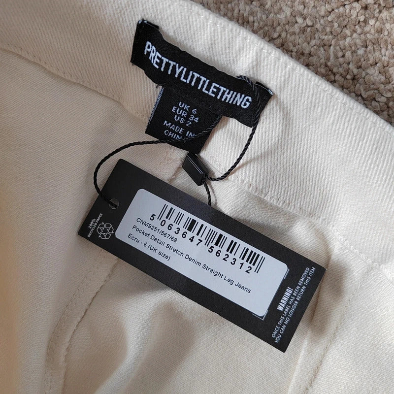 PrettyLittleThing Cream Pocket Flap Detail Wide Leg Trousers – Size 6 NWT