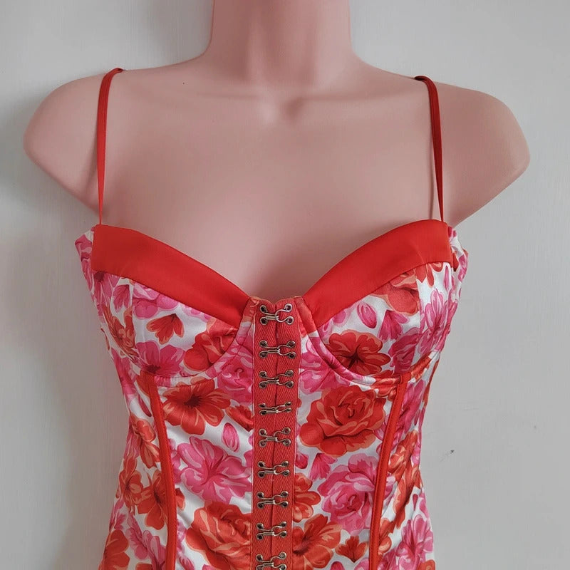 Oh Polly "Pick Me" Floral Hook-and-Eye Corset Mini Dress – Size 8