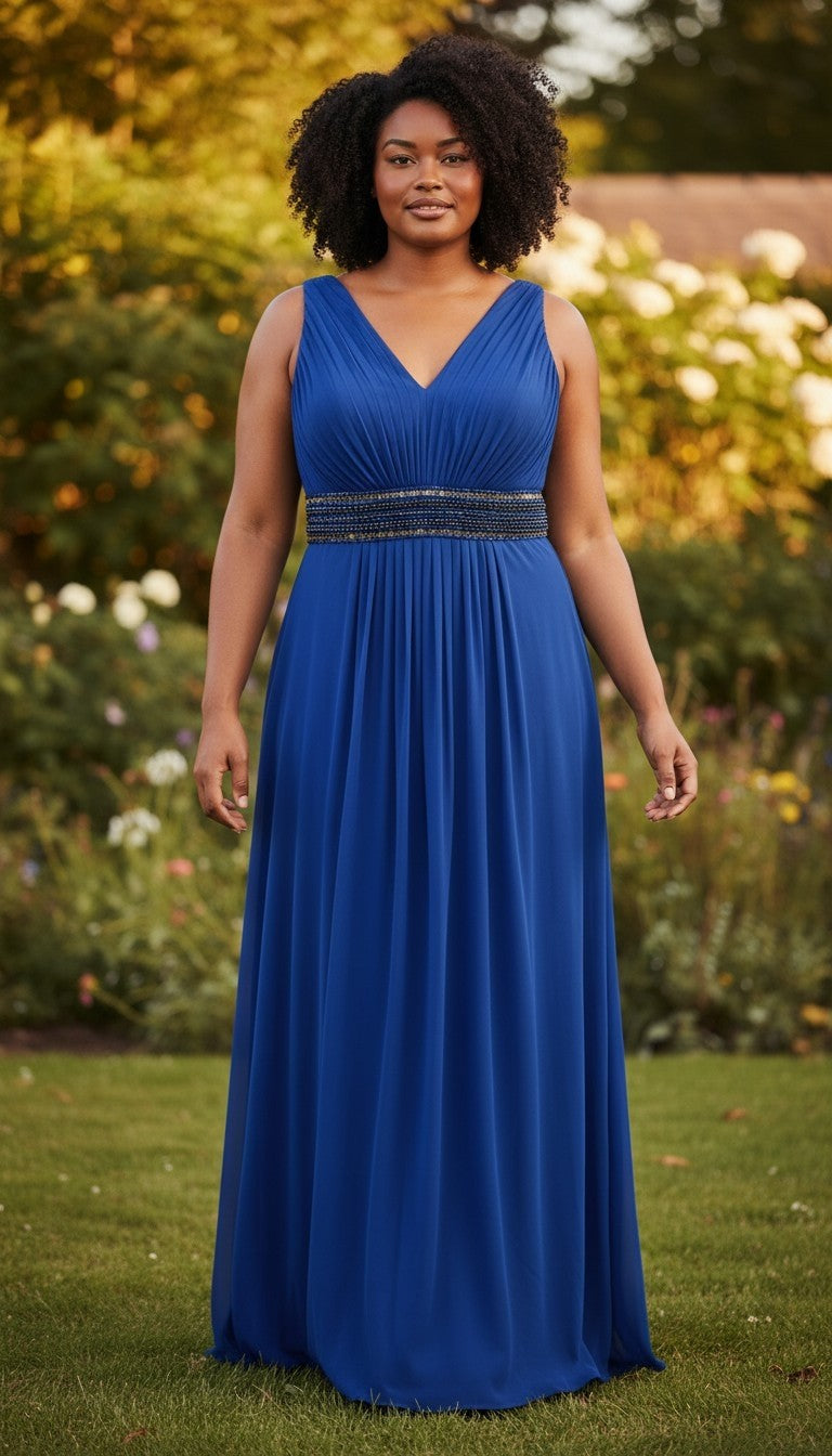 M&Co Boutique Royal Blue Beaded Waist Maxi Dress – Size UK 16