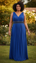 M&Co Boutique Royal Blue Beaded Waist Maxi Dress – Size UK 16