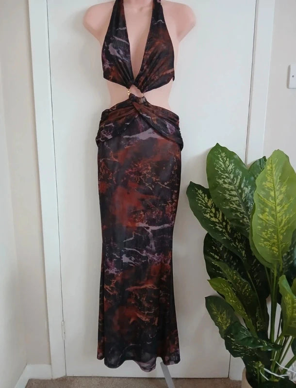 Missguided Marble Print Maxi Dress - Size XS NWT