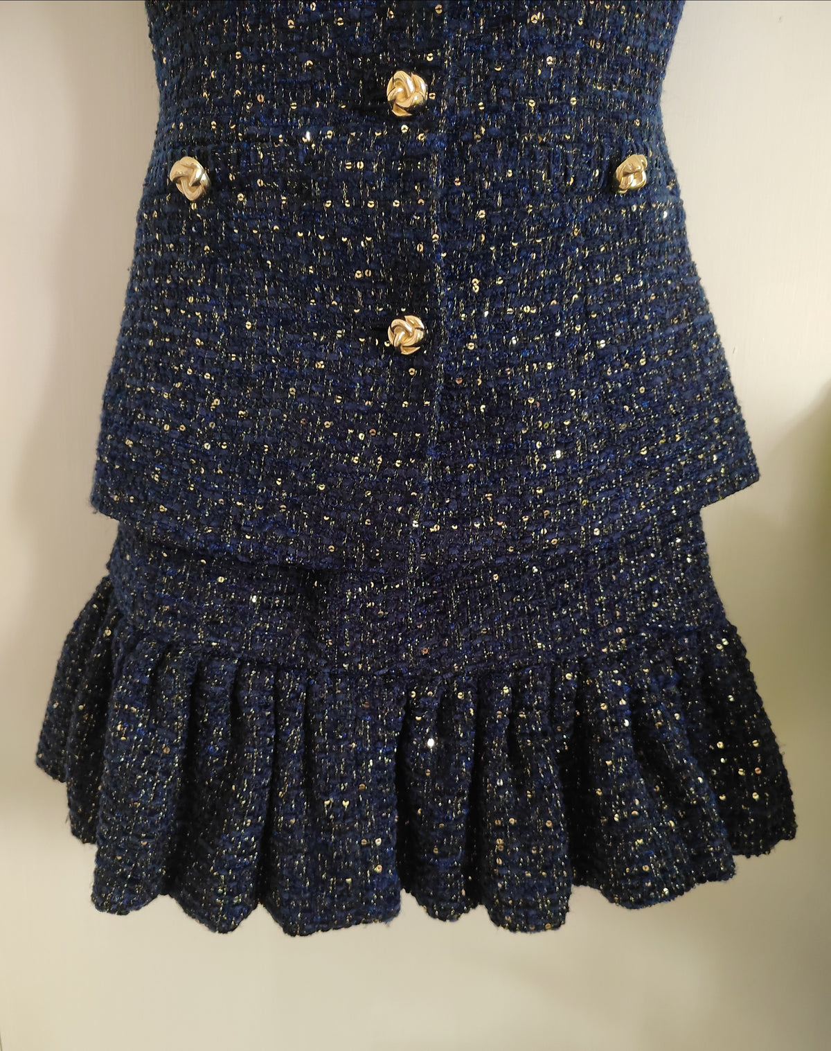 M&S Metallic Sequin Tweed Waistcoat & Tiered Mini Skirt Co-Ord Set - Size 8 NWT RRP £90