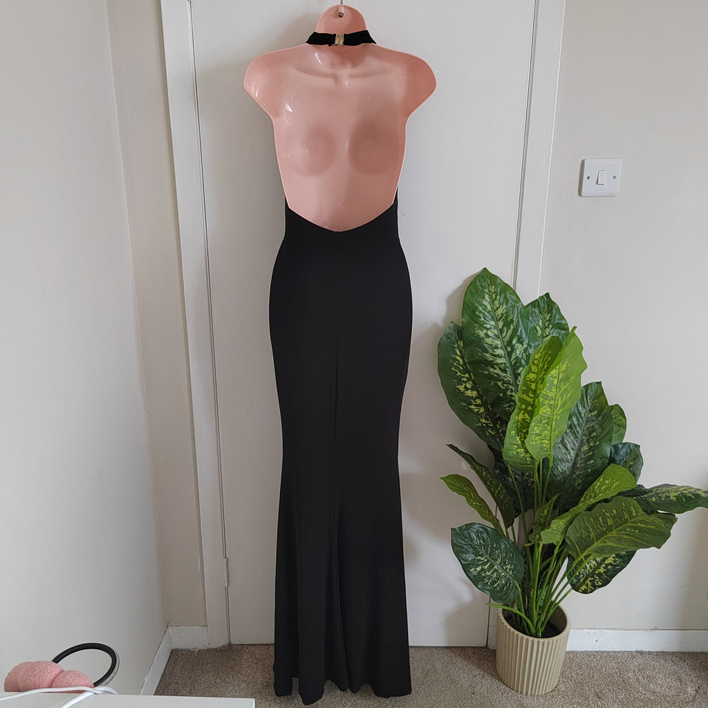 Club L London Milani Black Backless Fishtail Dress - Size 6