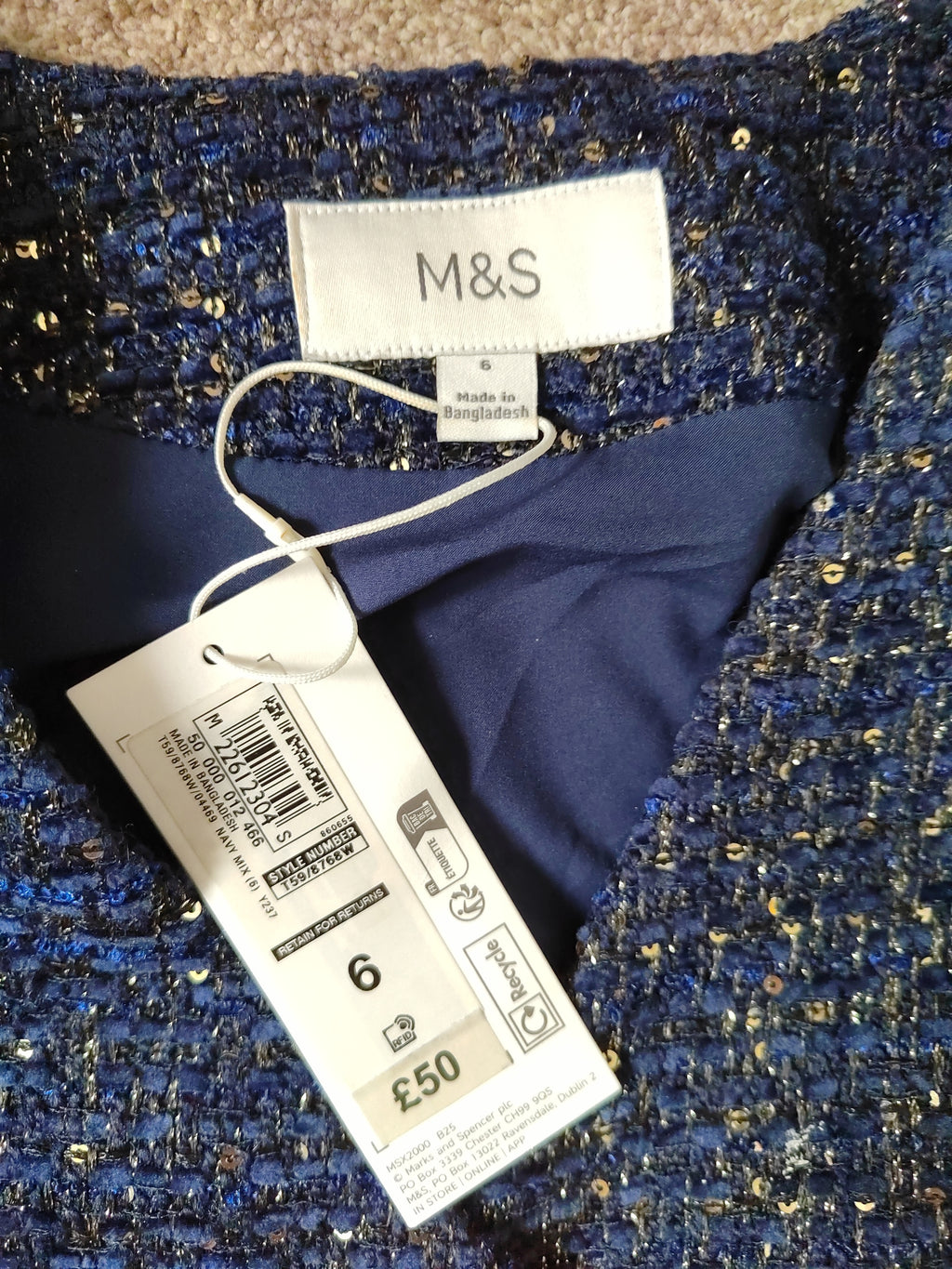 M&S Metallic Sequin Tweed Waistcoat & Tiered Mini Skirt Co-Ord Set - Size 8 NWT RRP £90