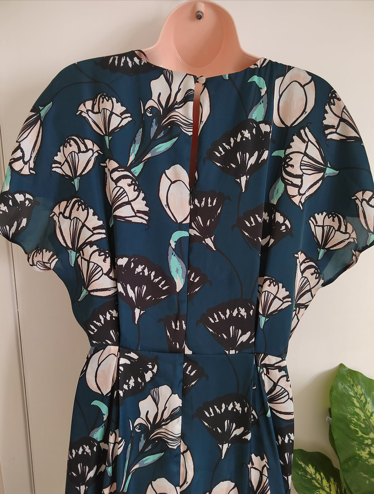Maison 123 Paris Romantic Teal Floral Midi Dress – Size 10