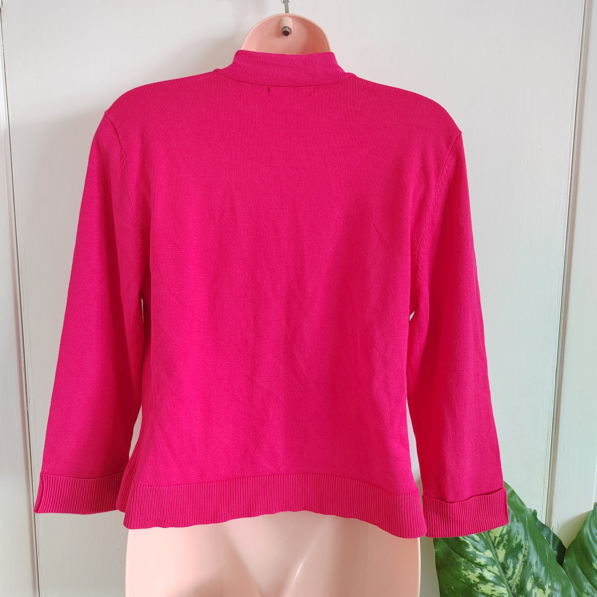 89th & Madison Fuchsia Pink Open Front 3/4 Sleeve Cardigan - Size Medium rrp £42
