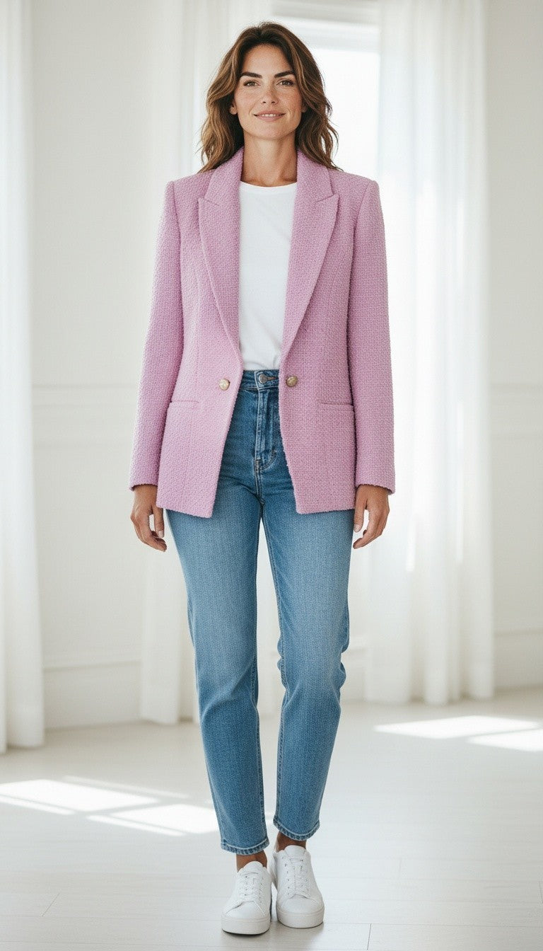 River Island Pink Bouclé Tailored Blazer – Size 12