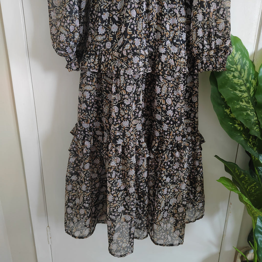 Dorothy Perkins Floral Chiffon Tiered Maxi Dress - Size 12