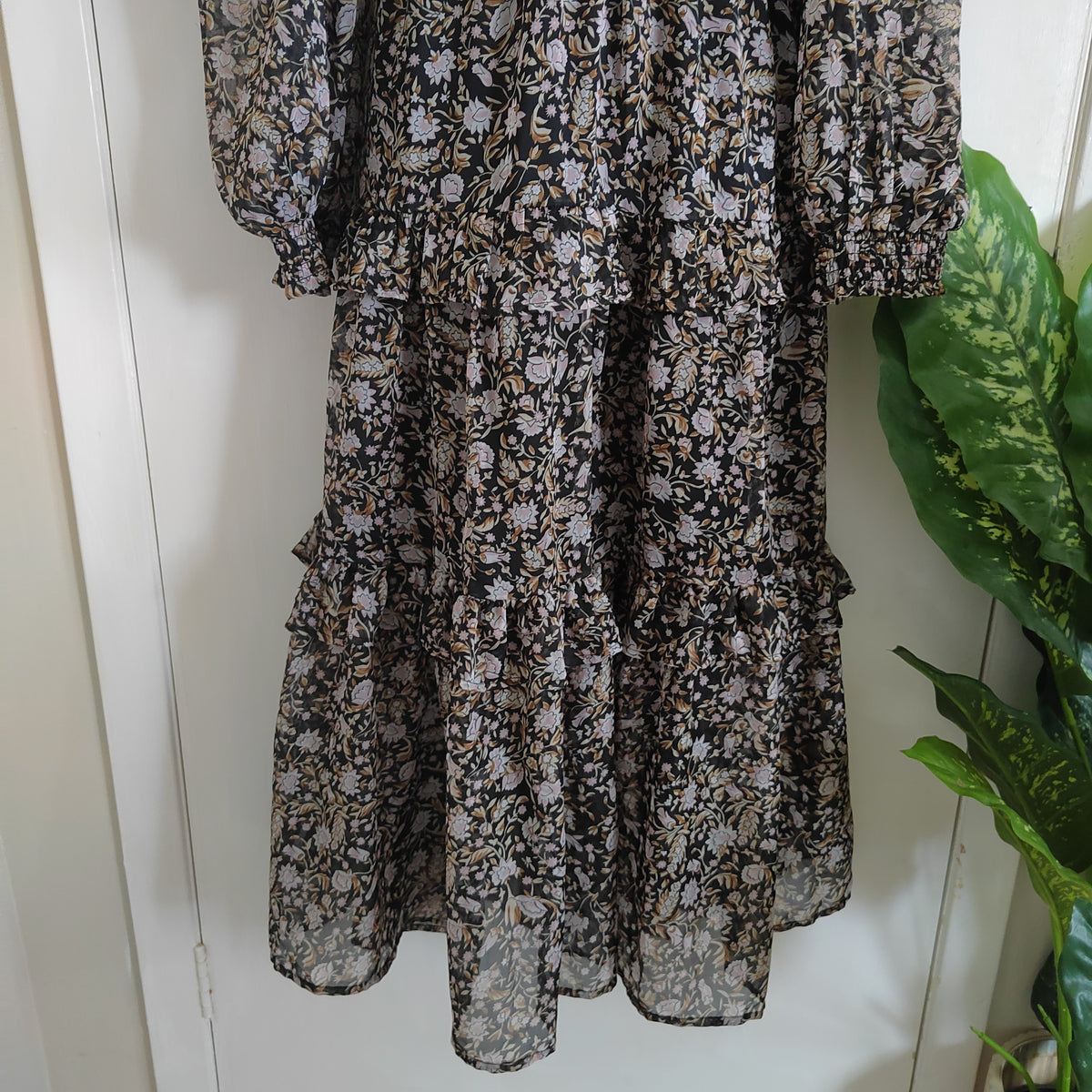 Dorothy Perkins Floral Chiffon Tiered Maxi Dress - Size 12