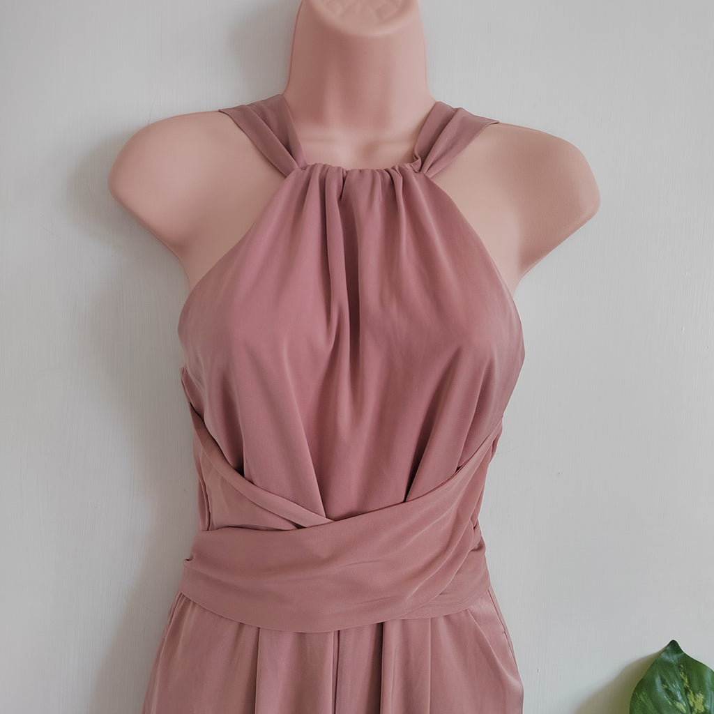 Paisie Pink Cross Waist Halterneck Wide-Leg Jumpsuit – Size 12