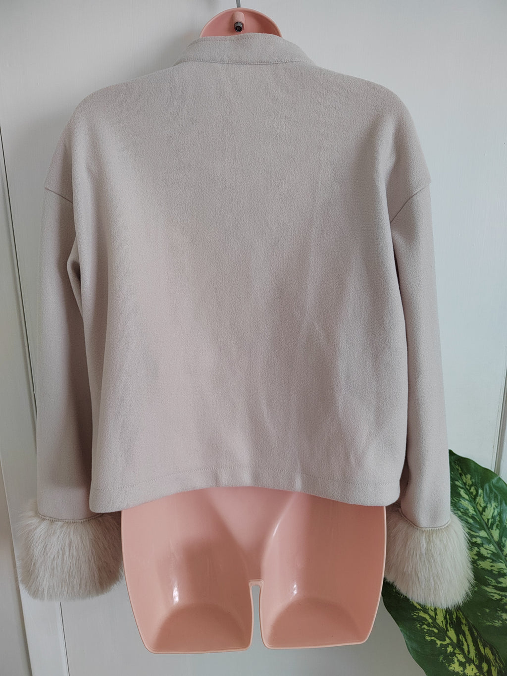 SHEIN Elegant French-Knot Collar Crop Jacket with Faux-Fur Cuffs - Size Medium NWOT