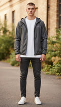 Rhino Skin Lightweight Hooded Performance Windbreaker Jacket – Heather Charcoal - Size Small