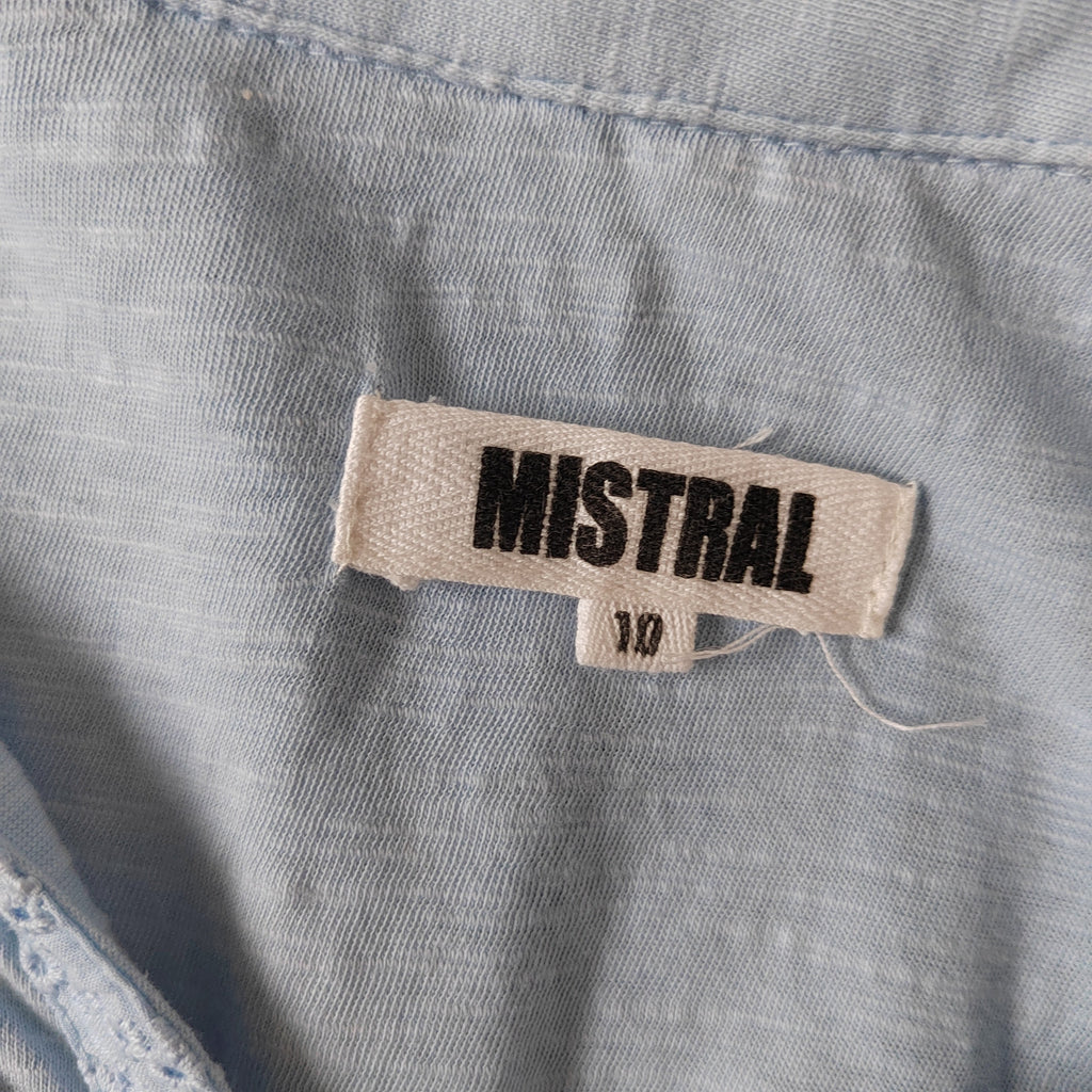 Mistral Light Blue Slub Knit Eyelet Lace Blouse 100% cotton – Size 10
