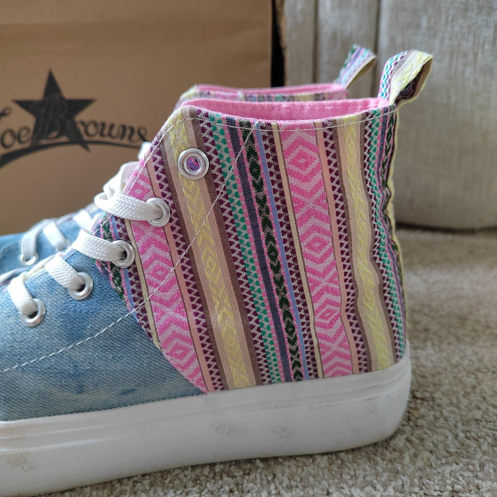 Joe Browns Boho Denim & Aztec High-Top Trainers (With Box) - Size 5